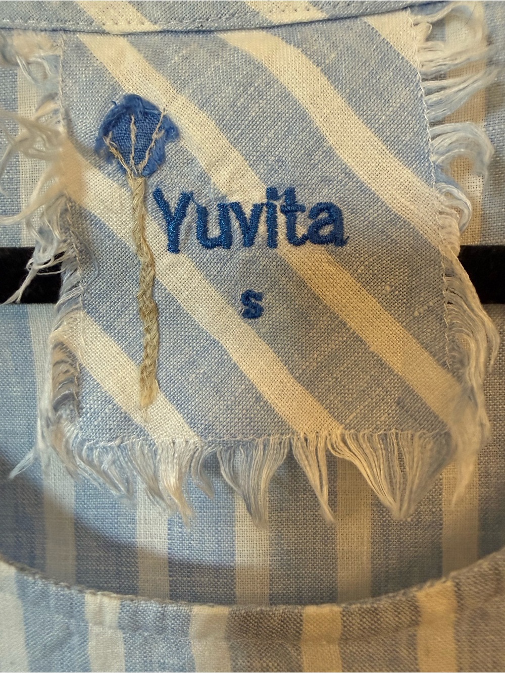 Yuvita Sleeveless Blue & White Striped LinenTank Top Size S - Picture 4 of 6